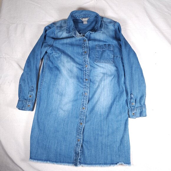 Natural Reflections Denim Shirt Dress Tunic Womens 16 Blue Raw Hem Boho Grunge - Picture 1 of 16